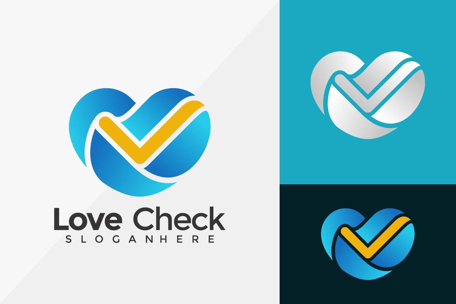 Heart Love Check Combination Logo Design, Brand Identity Logos Designs Vector Illustration Template
