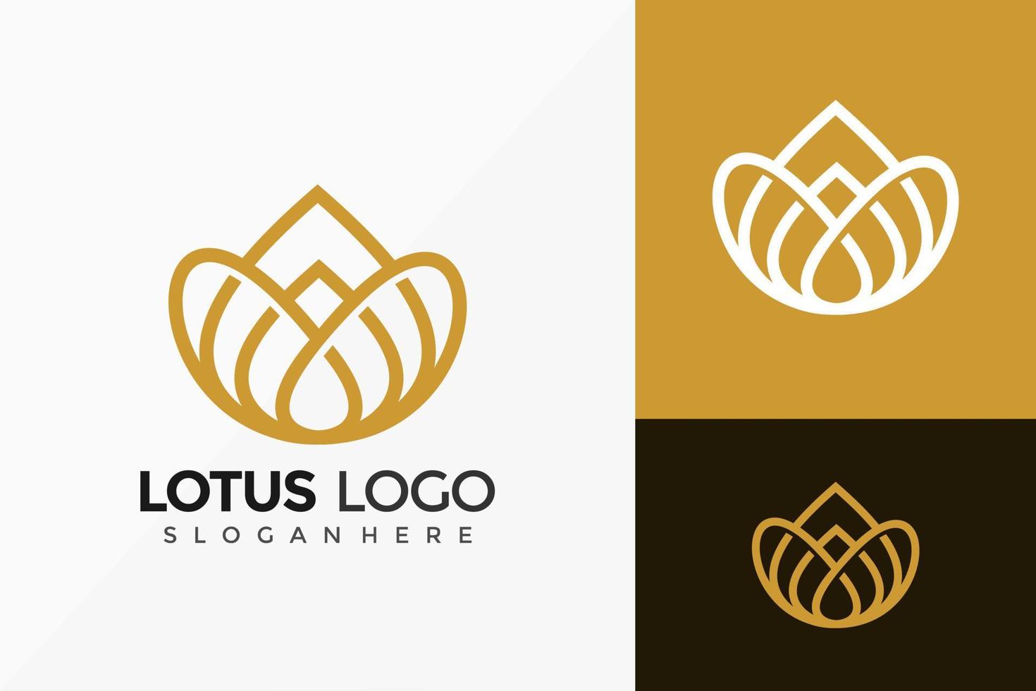 Diseño de logotipo de flor de loto de oro, diseños de logotipos modernos creativos, plantilla de ilustración vectorial vector