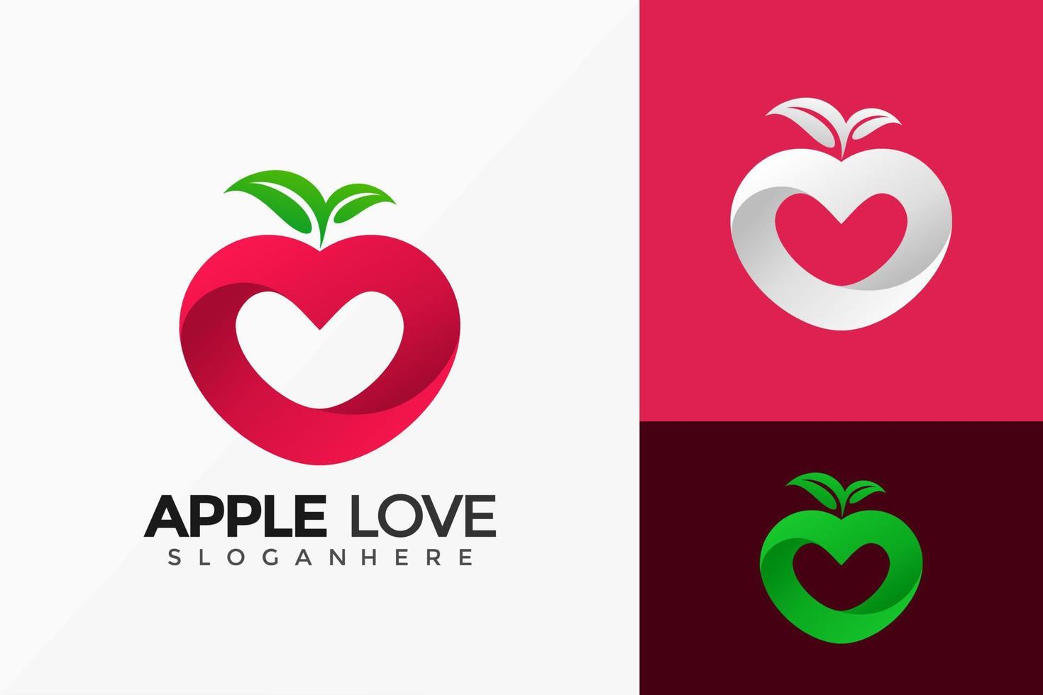 Diseño de logotipo de fruta de amor de manzana, diseños de logotipos modernos frescos de naturaleza plantilla de ilustración vectorial vector