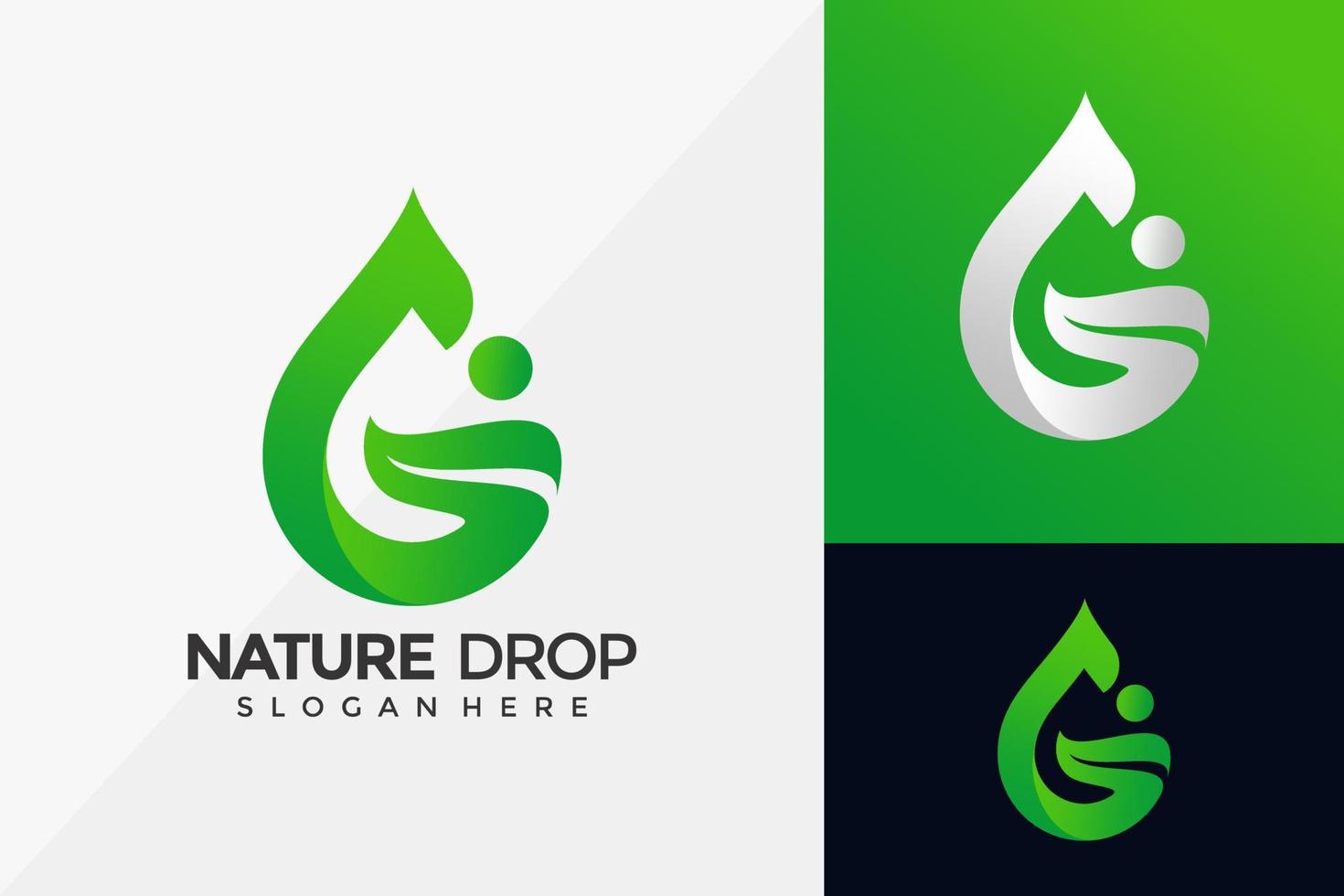 Letra g diseño de logotipo de hoja verde gota, plantilla de ilustración de vector de diseños de logotipo moderno