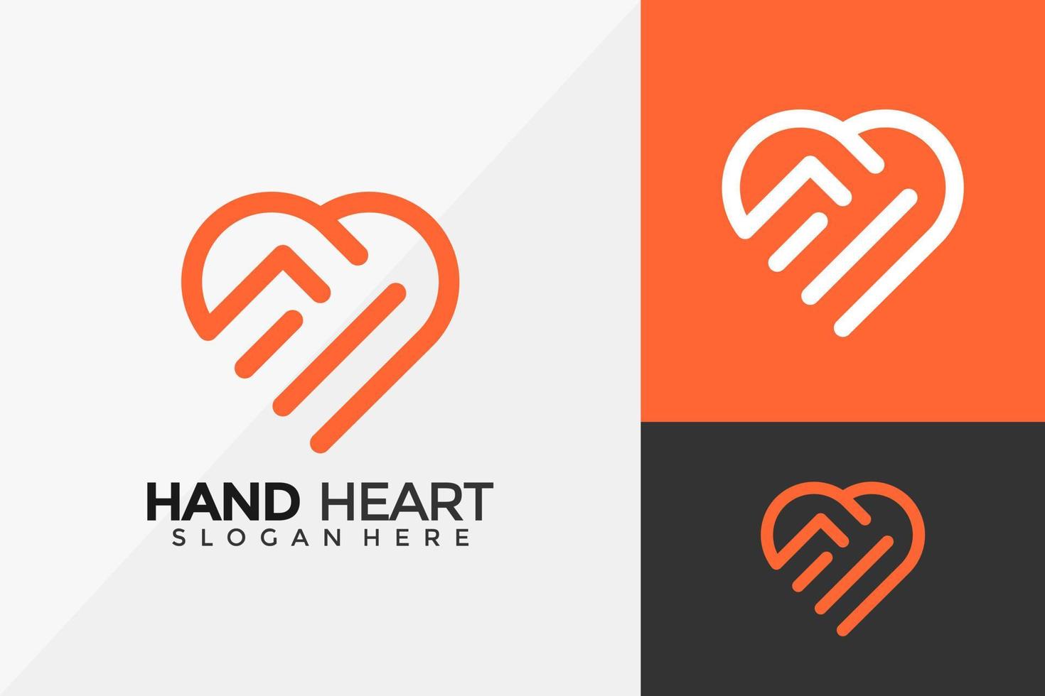 Hand Heart Logo Design, Modern Logo Designs Vector Illustration Template