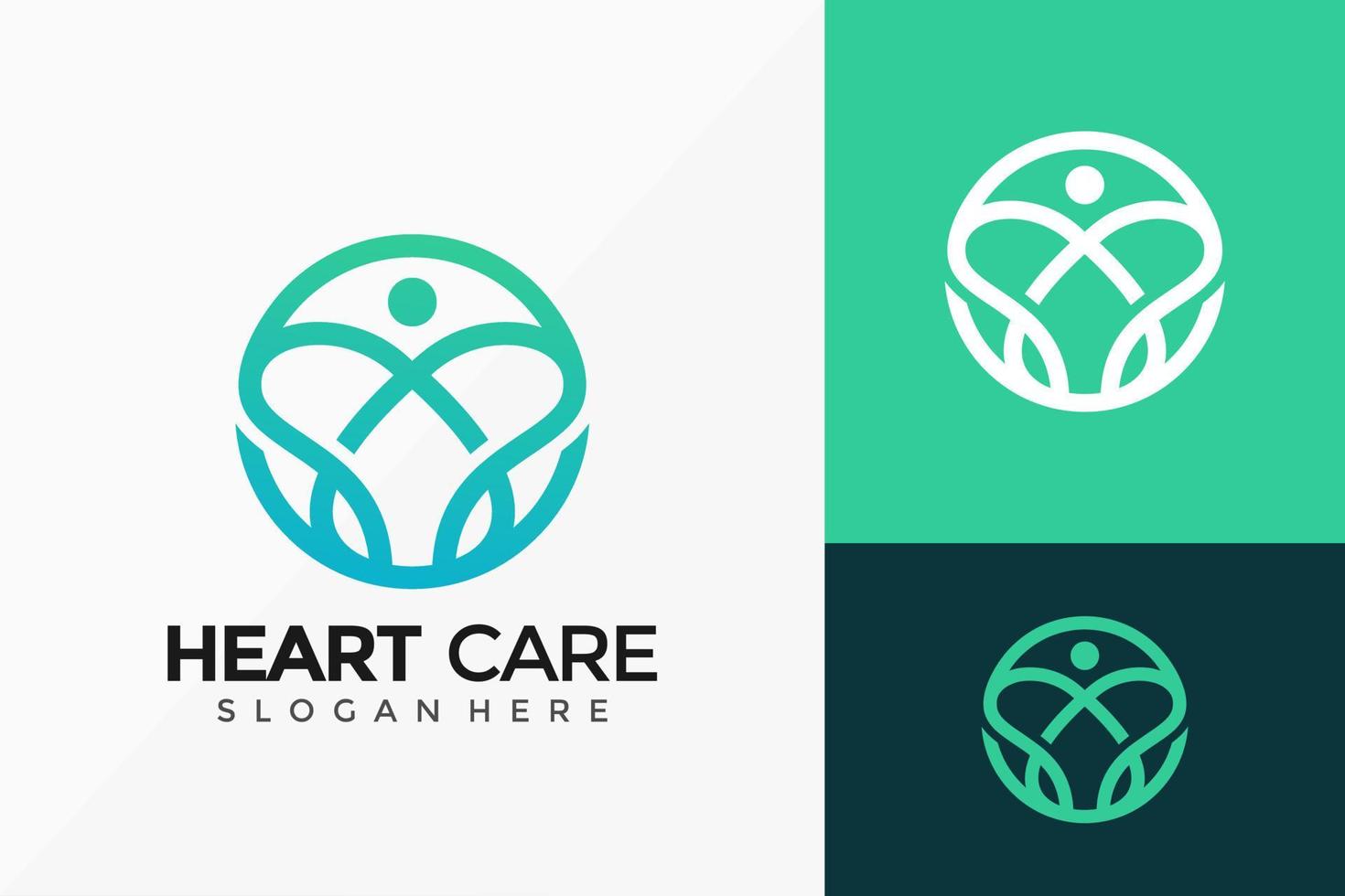 diseño de logotipo de cuidado del corazón. Plantilla de ilustración de vector de diseños de logotipos de ideas creativas