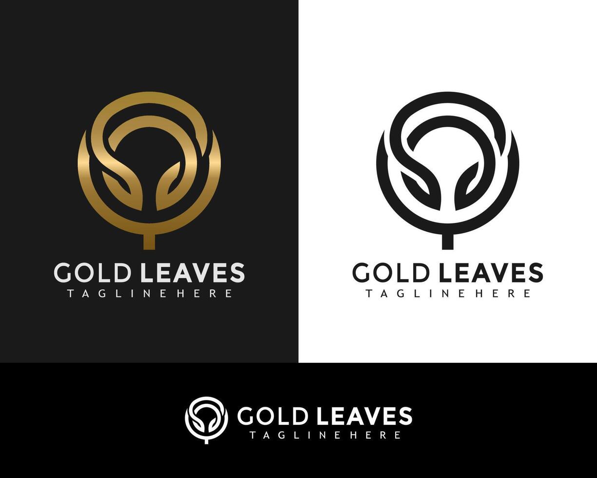 Modern Creative Circle Leaves Golden Shape Logo Design Vector Illustration template