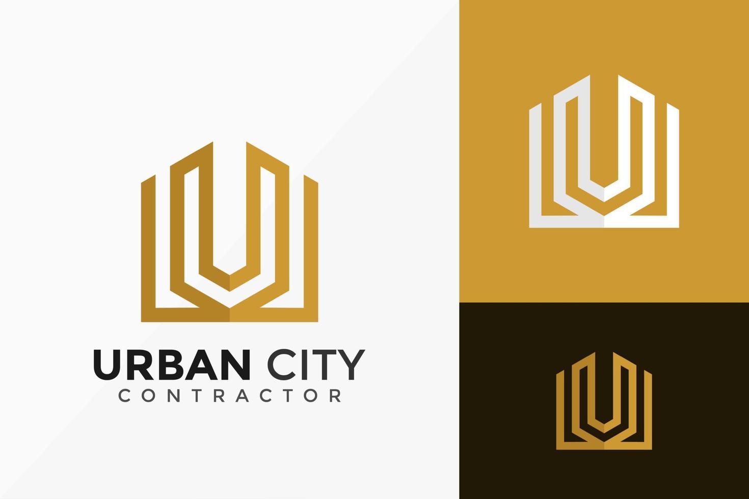Letra u ciudad urbana, diseño de logotipos inmobiliarios. Plantilla de ilustración de vector de diseños de logotipos de idea moderna