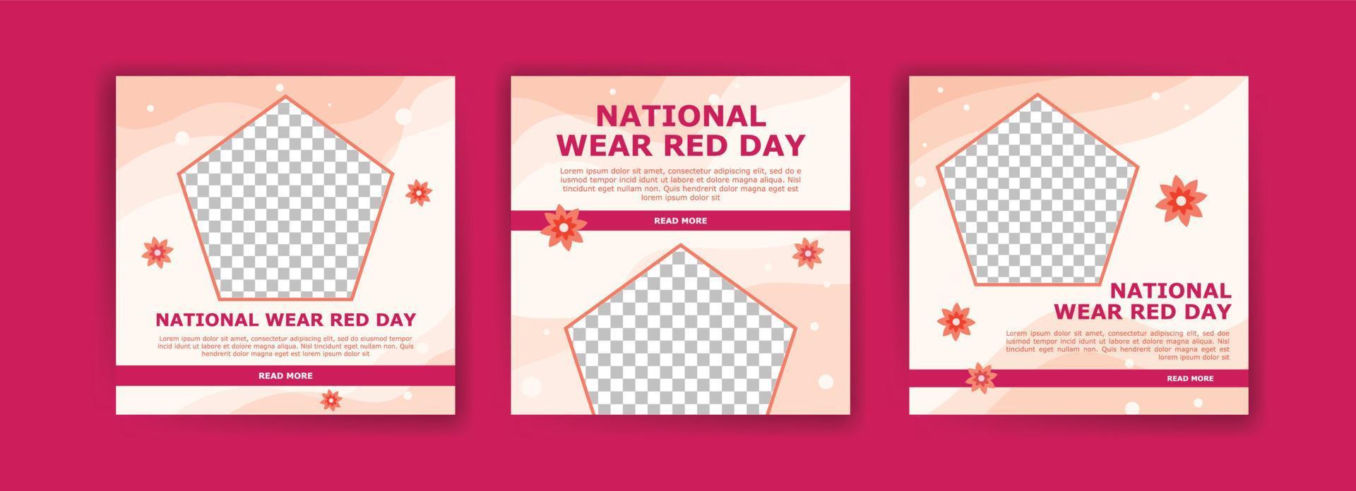 Social media post template for national wear red day. National awareness campaign for women about heart disease. vector