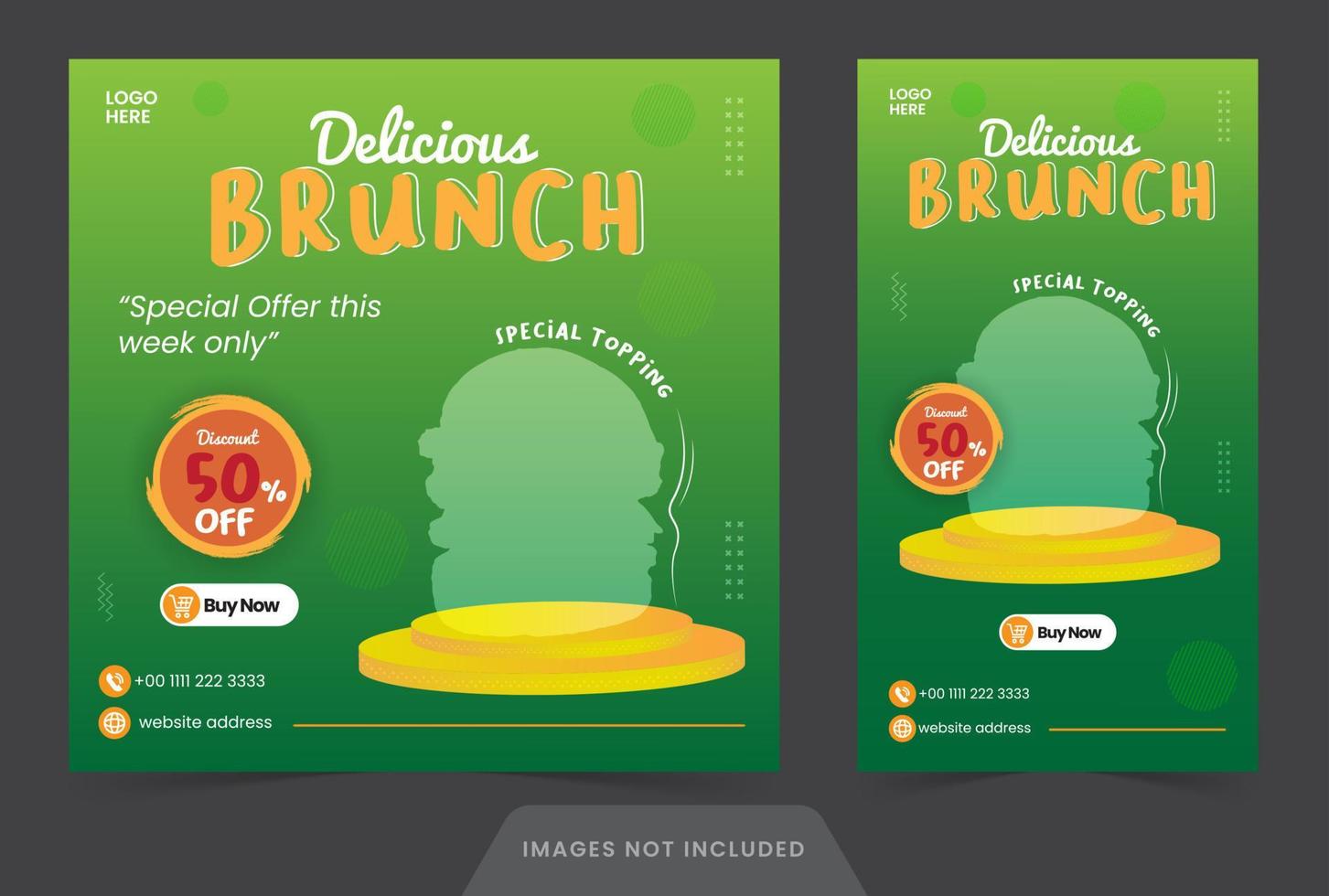 Colección de pancartas o folletos de plantilla de brunch de historias y publicaciones de redes sociales para restaurante con color verde vector