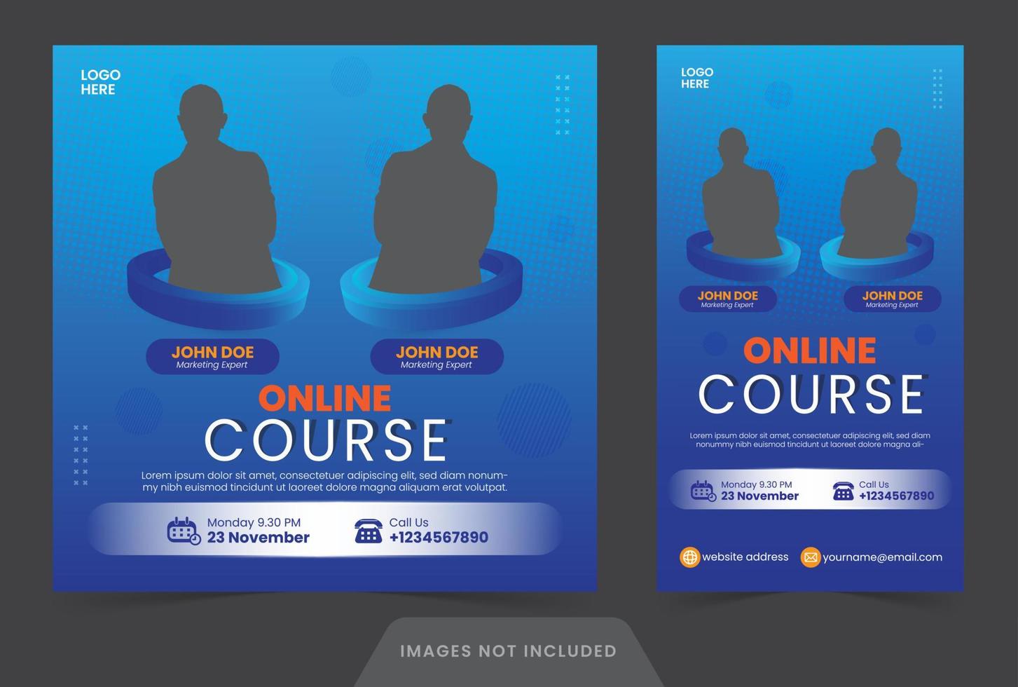 social media post feed and story online Webinar course business marketing template banner or flyer design with blue color vector