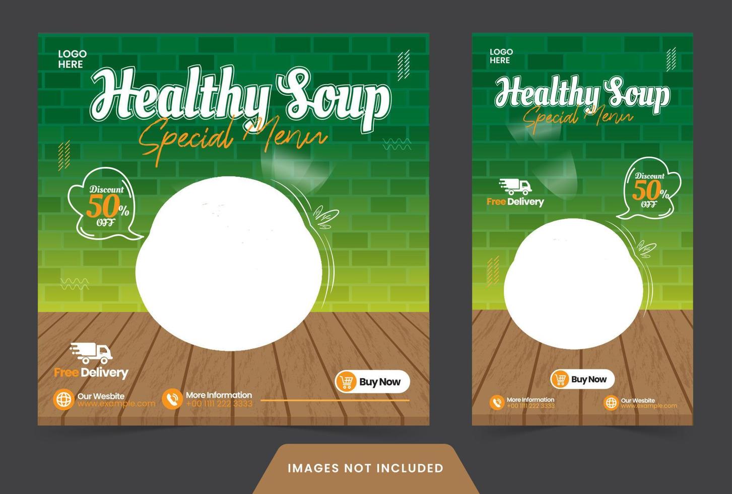 Plantilla de publicación en redes sociales banner o volante de sopa saludable para publicación en redes sociales con estilo realista y de lujo vector