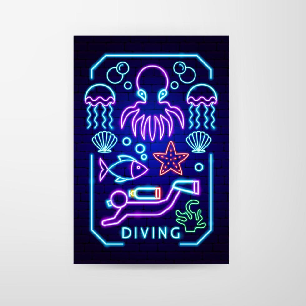 Diving Neon Flyer vector