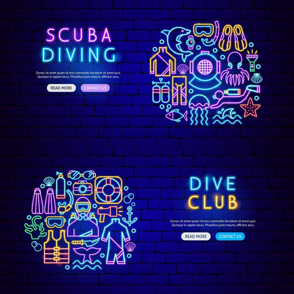 Diving Neon Banners vector