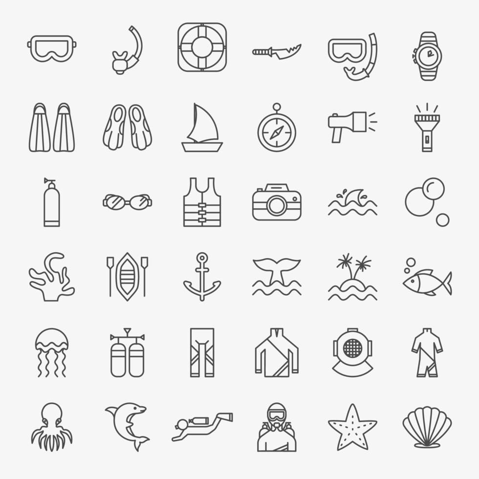 Diving Line Icons Set vector