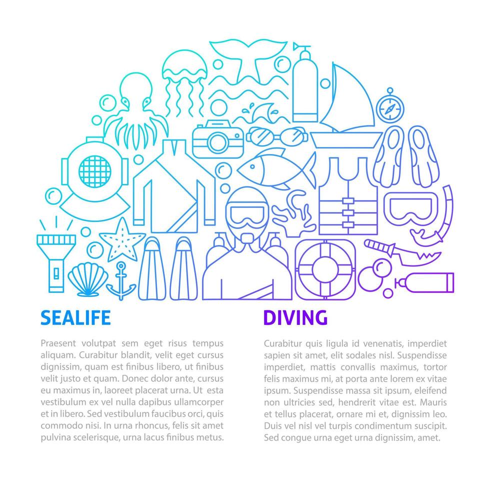 Sealife Diving Line Template vector