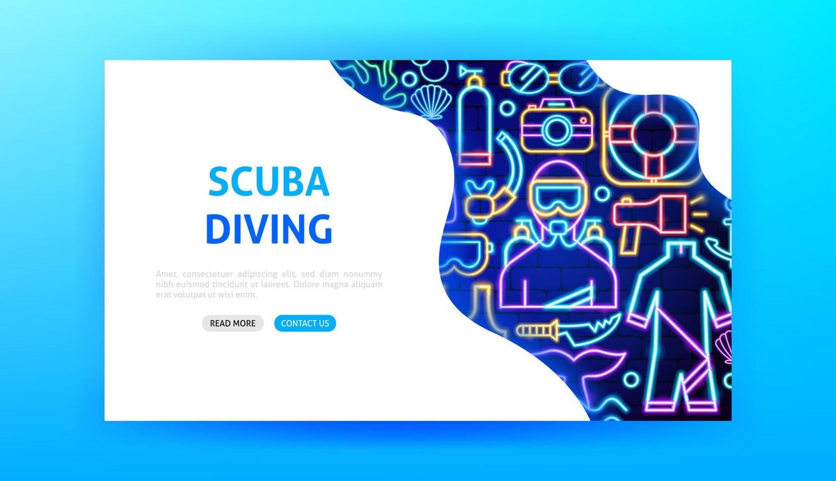 Scuba Diving Neon Landing Page vector
