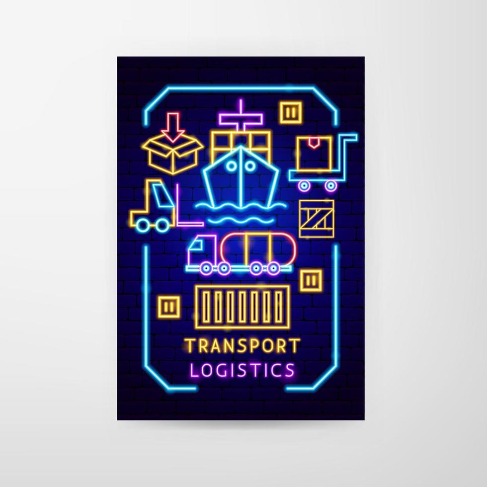 folleto de neón de logística de transporte vector