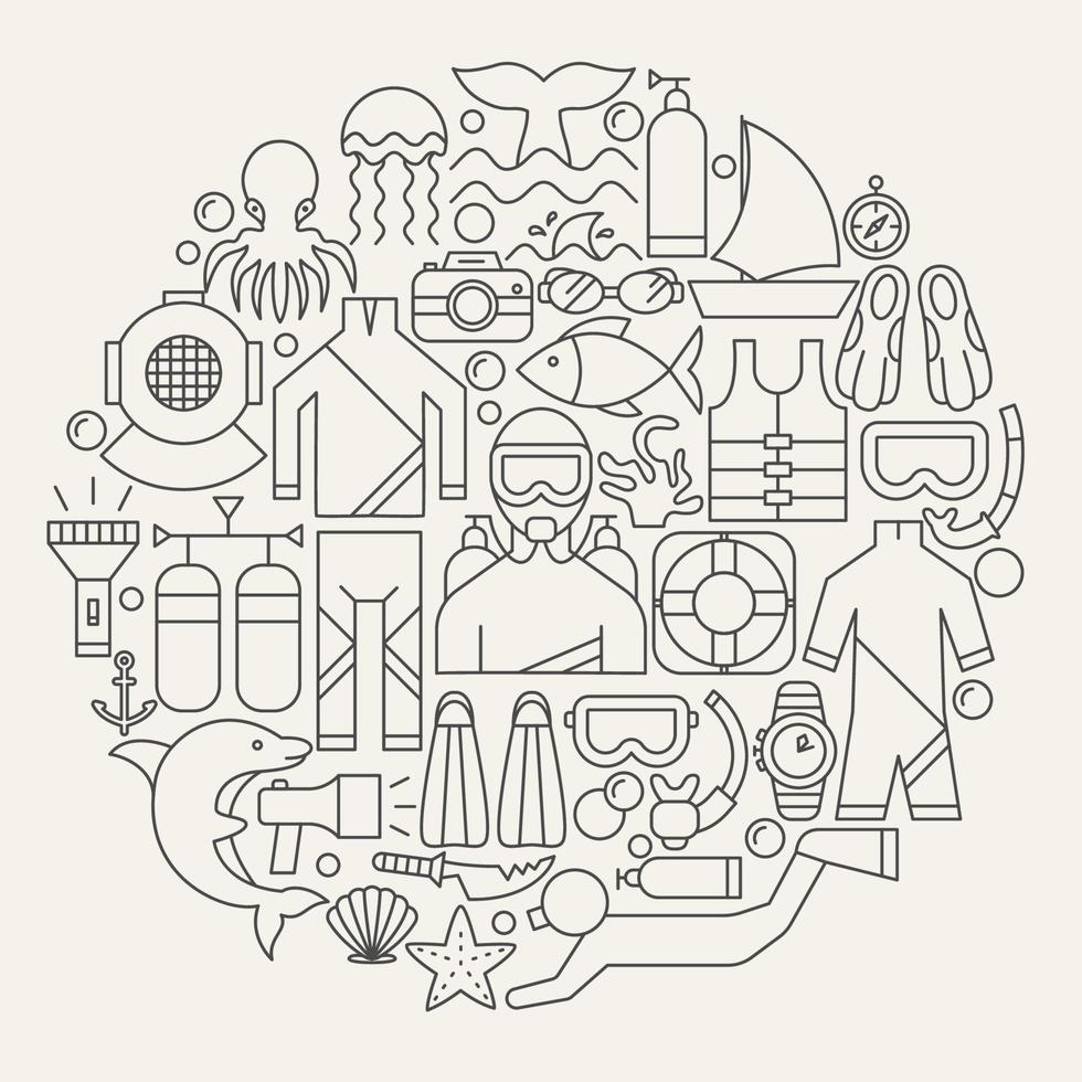 Diving Line Icons Circle vector