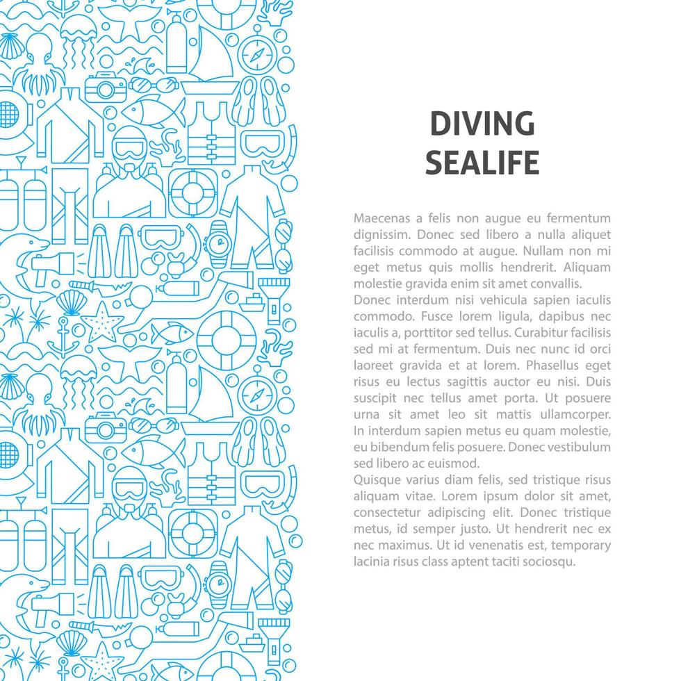 Diving Sealife Line Pattern Concept vector