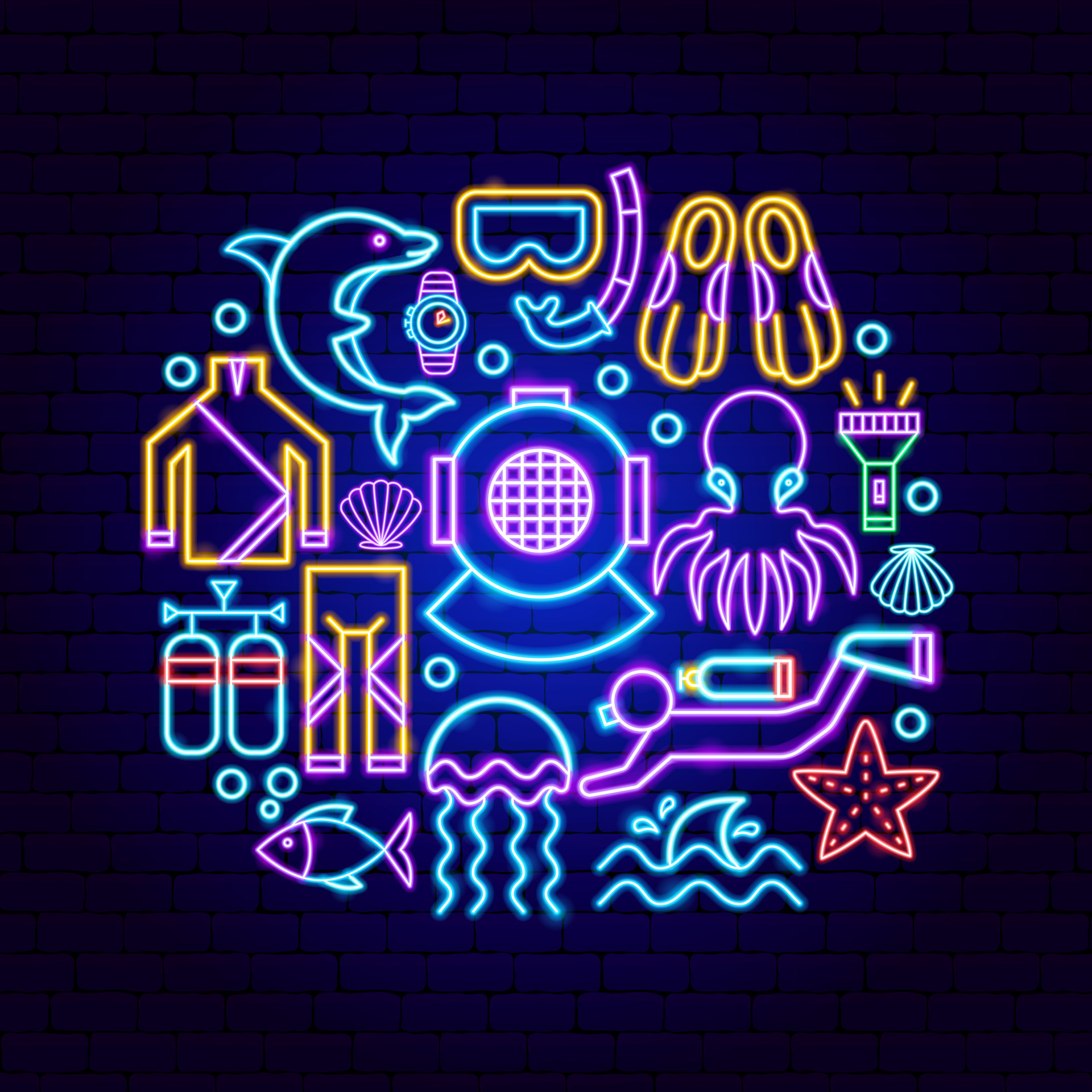 Scuba Diving Neon Concept 4780661 Vector Art at Vecteezy