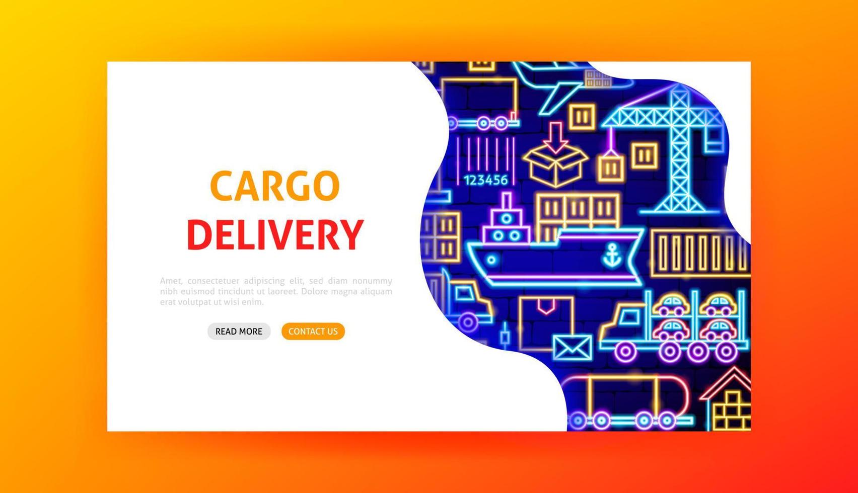 Cargo Delivery Neon Landing Page vector