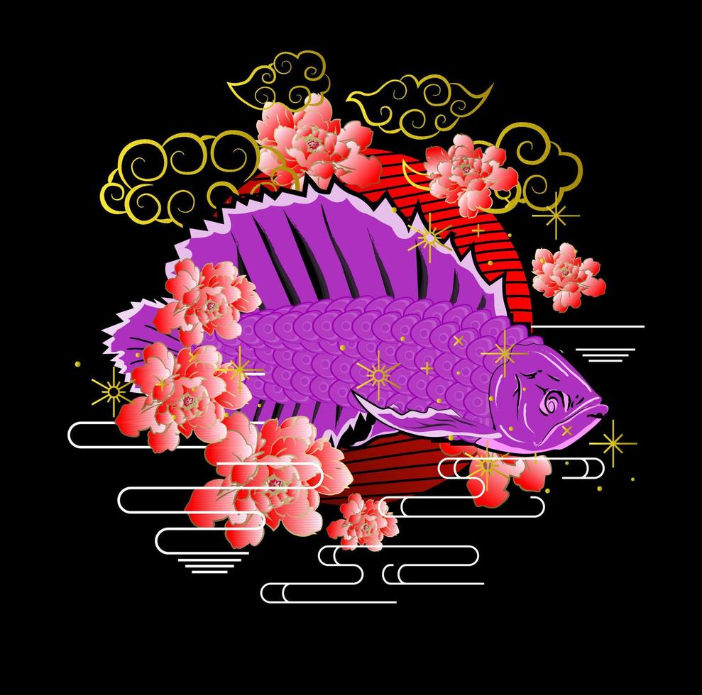 super red arowana diseño de ilustración para sukajan is mean japón tela o camiseta tradicional con bordado digital dibujado a mano hombres camisetas verano casual manga corta hip hop camiseta streetwear vector