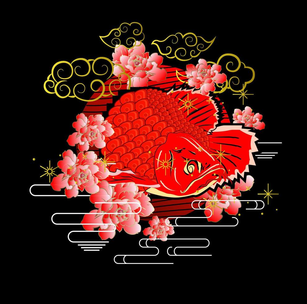 super red arowana illustration design for sukajan is mean japan traditional cloth or t-shirt with digital hand drawn Embroidery Men T-shirts Summer Casual Short Sleeve Hip Hop T Shirt Streetwear vector