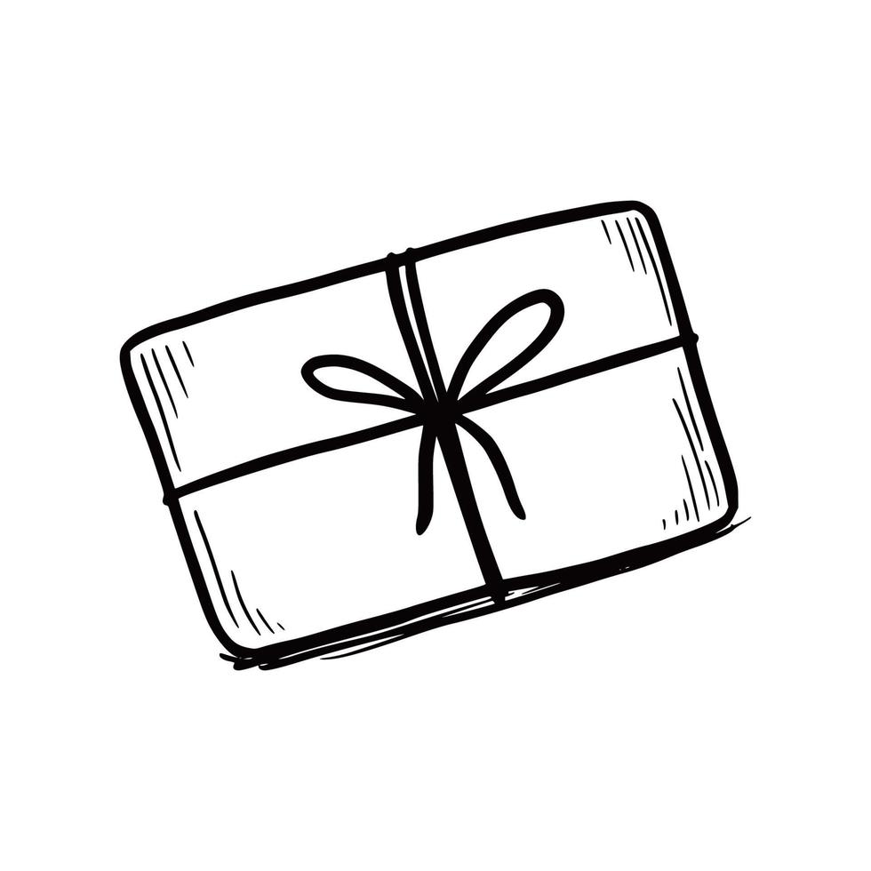 Hand drawn gift box with craft paper, top view. vector