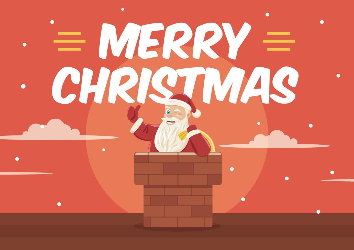 Illustration of Santa claus holding gift bag on chimney vector