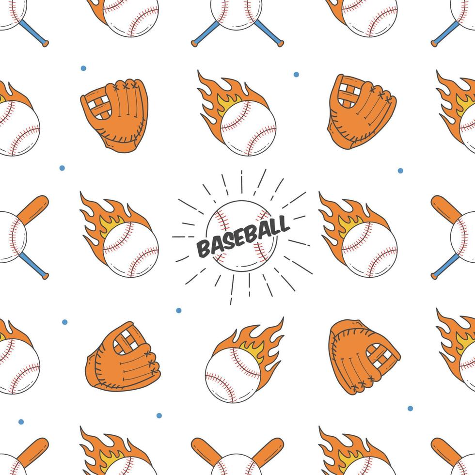 patrón sin costuras de béisbol. patrón de murciélago, pelota y guantes vector