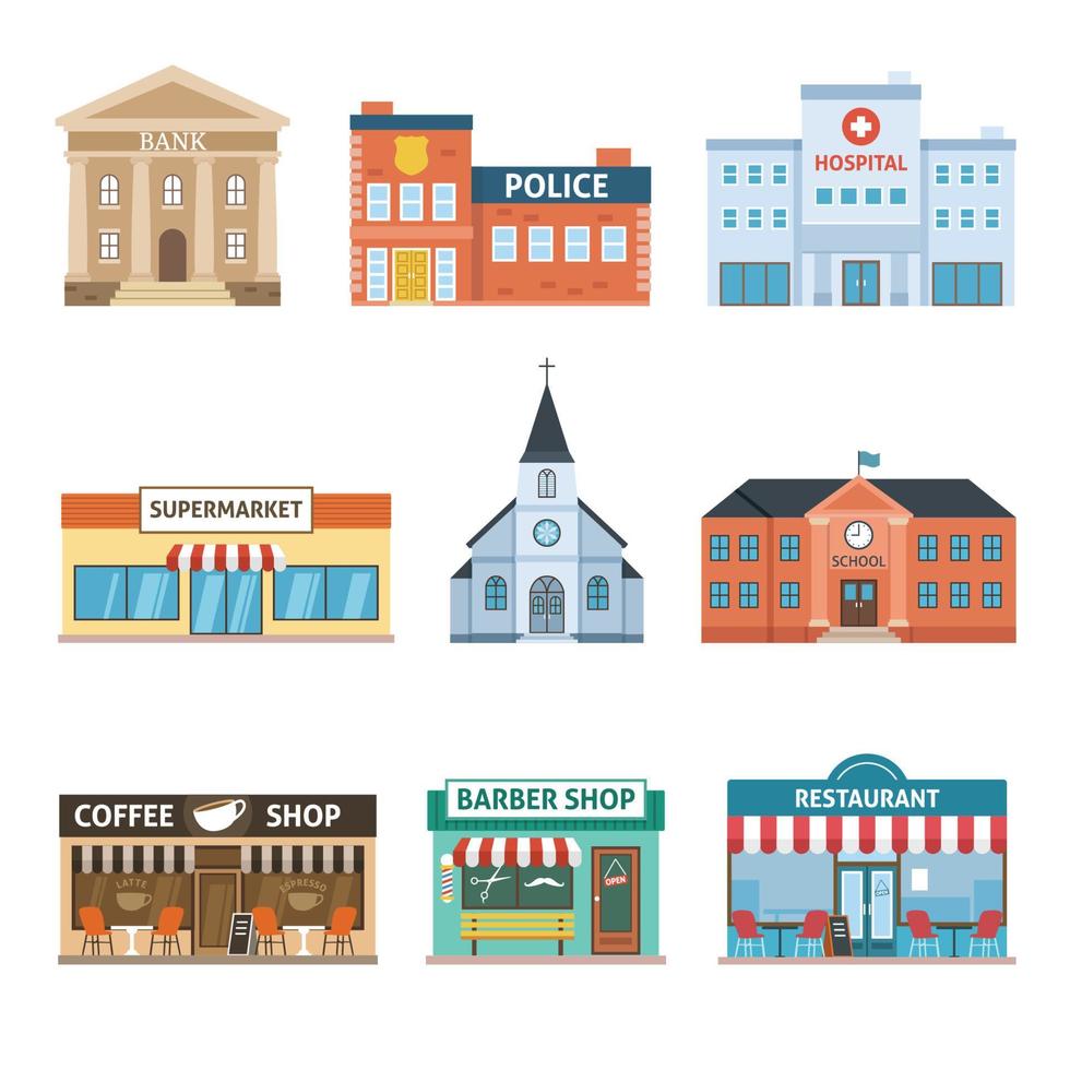 Set of buildings in flat design vector