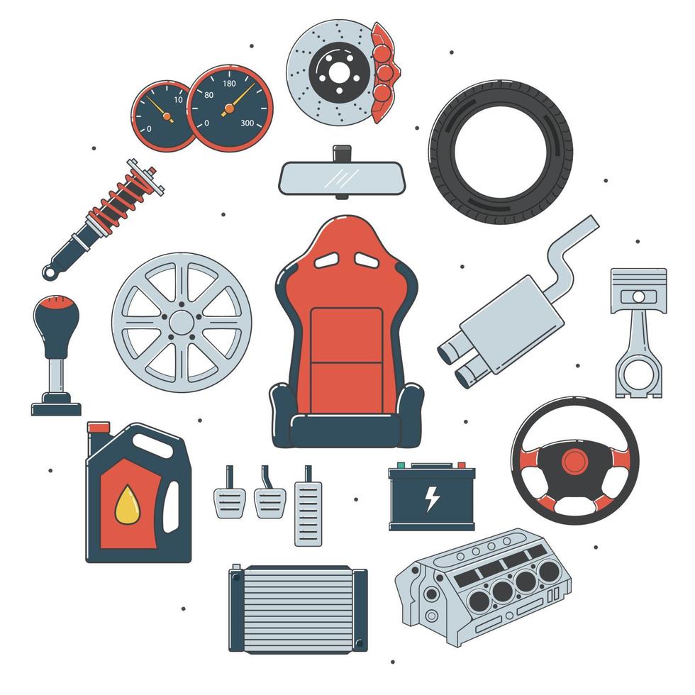 Set of car parts in flat design vector