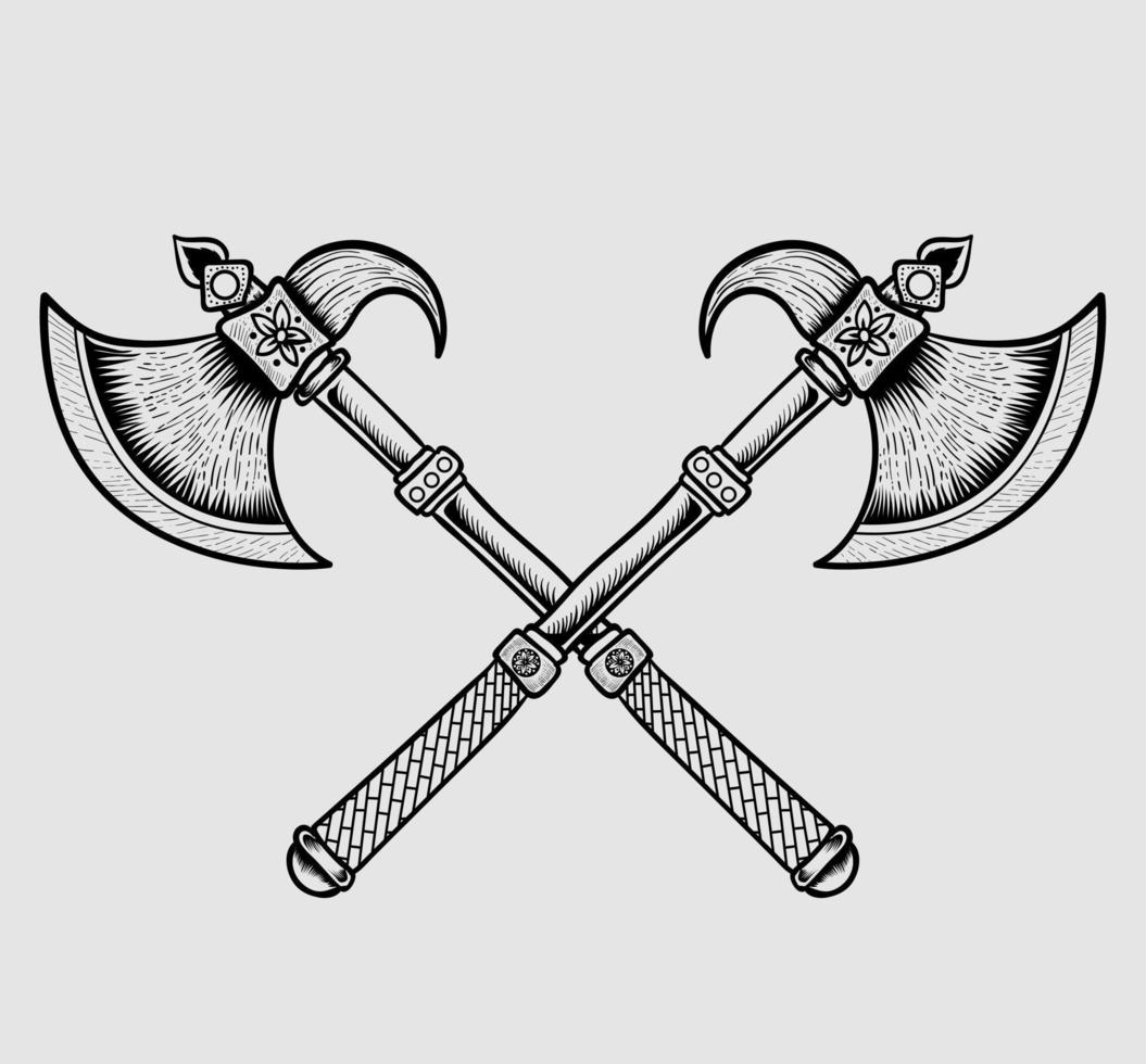 two ax weapon on white background vector