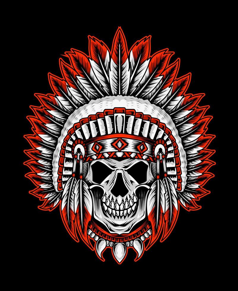 ilustración, indio, apache, cráneo, cabeza, en, fondo negro vector