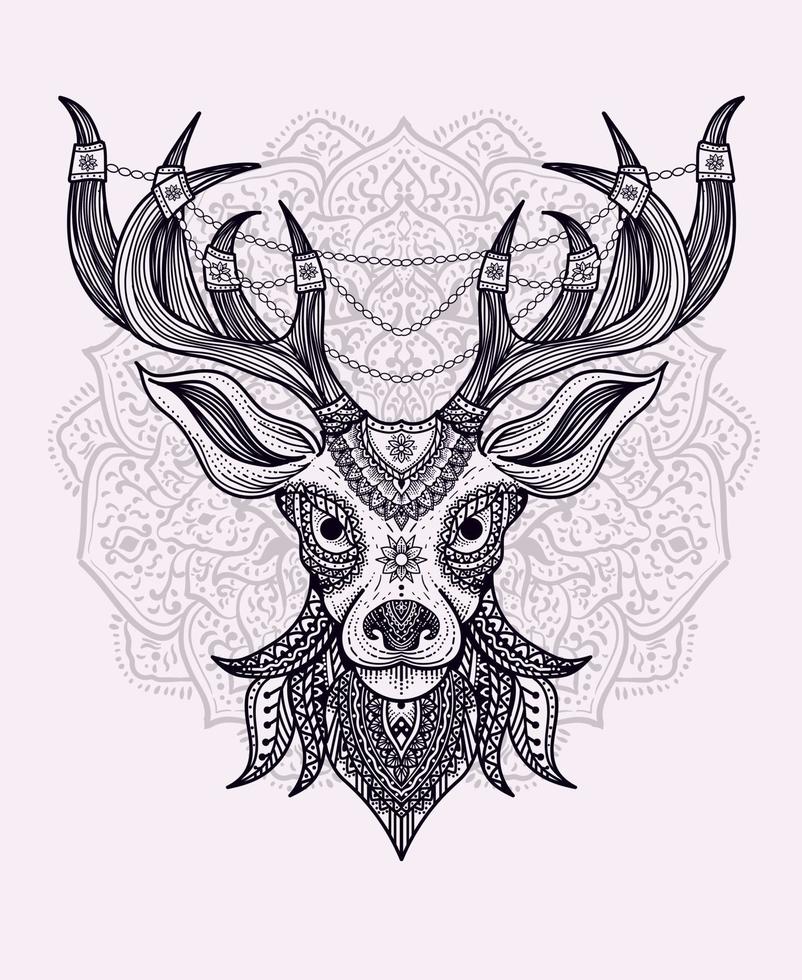 illustration  deer head mandala ornament style vector