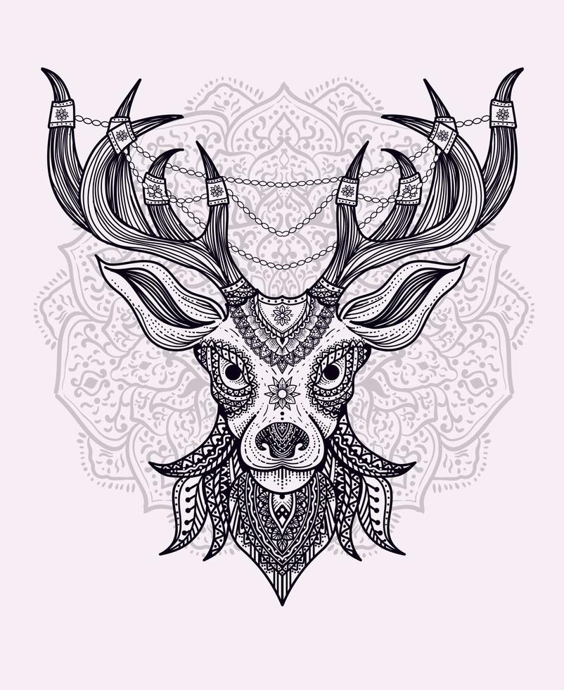 Ilustración cabeza de ciervo estilo mandala adorno vector