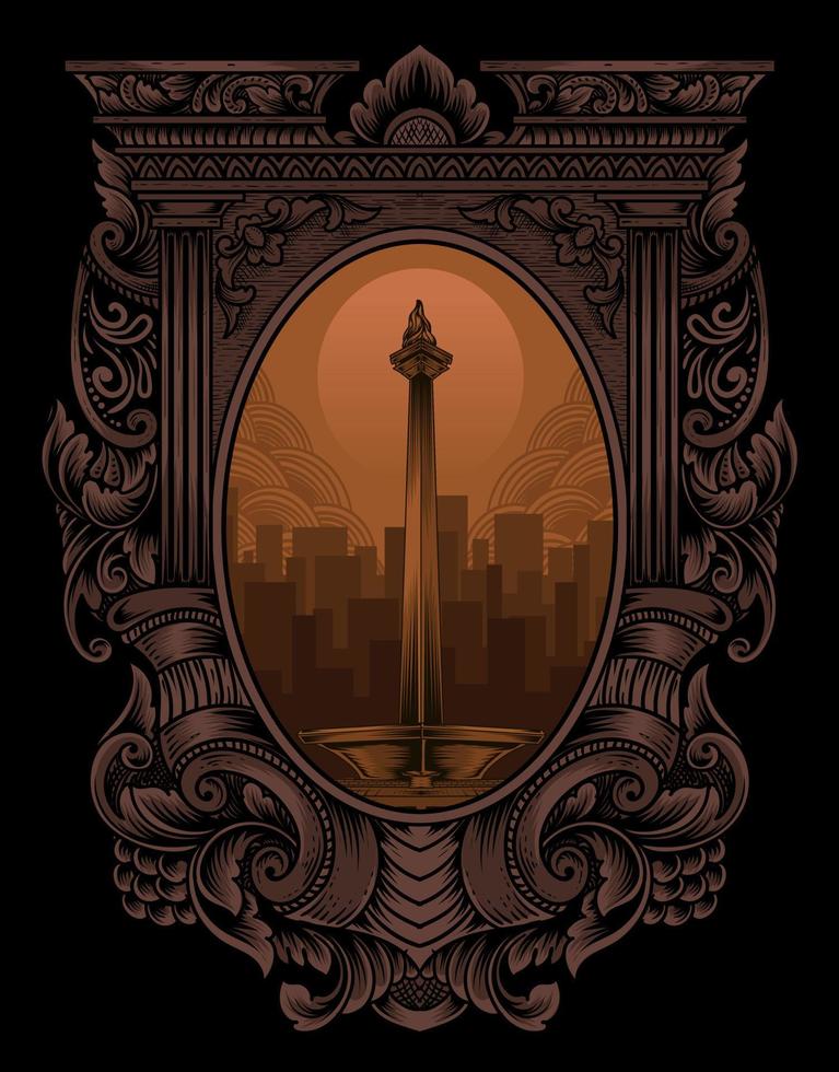 Illustration Monas jakarta landmark icon on black background vector
