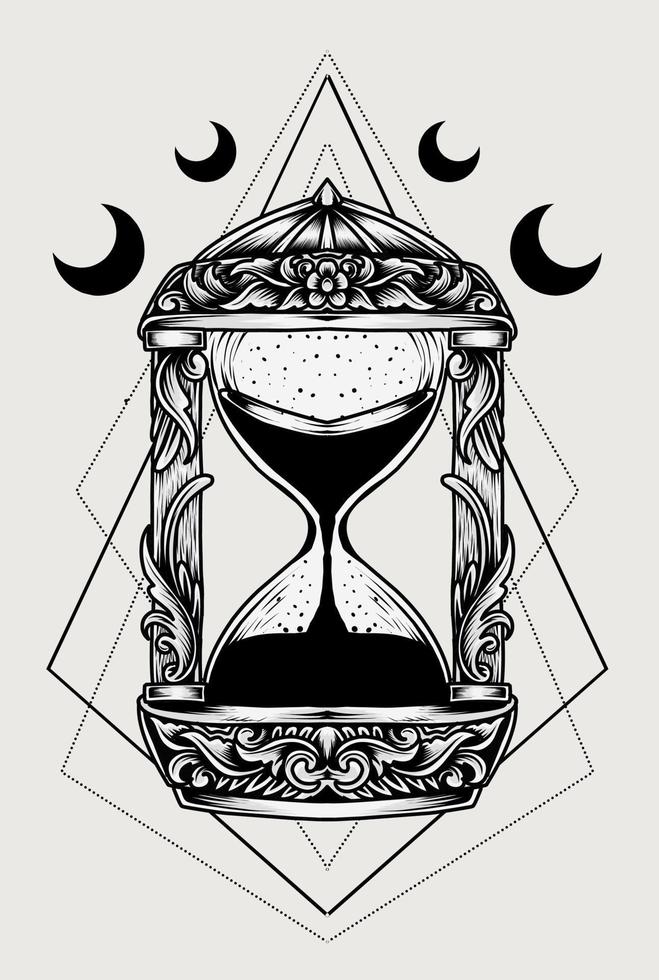 ilustración, vector, antigüedad, reloj de arena, ornamento vector