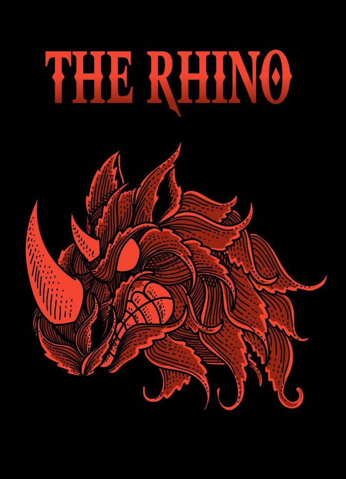 illustration vector rhino head engraving style