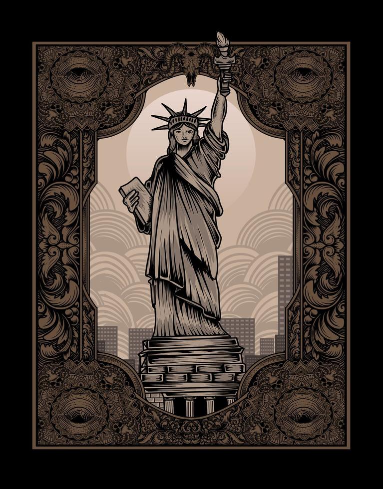 illustration vintage liberty statue with retro style vector