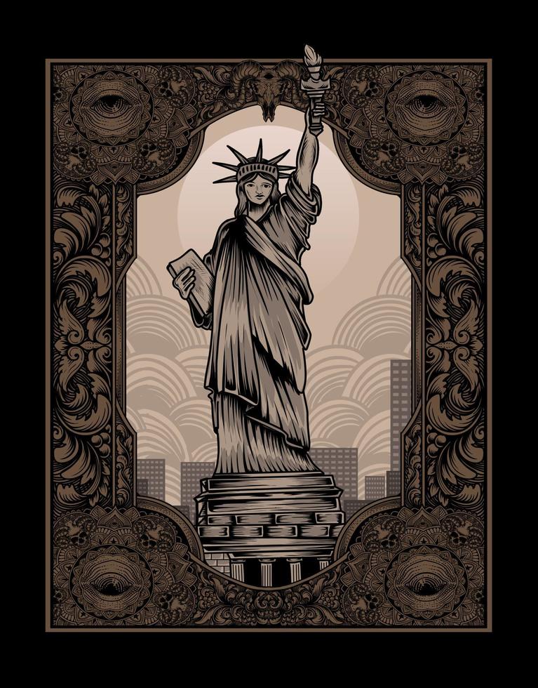 Ilustración de la estatua de la libertad de la vendimia con estilo retro vector