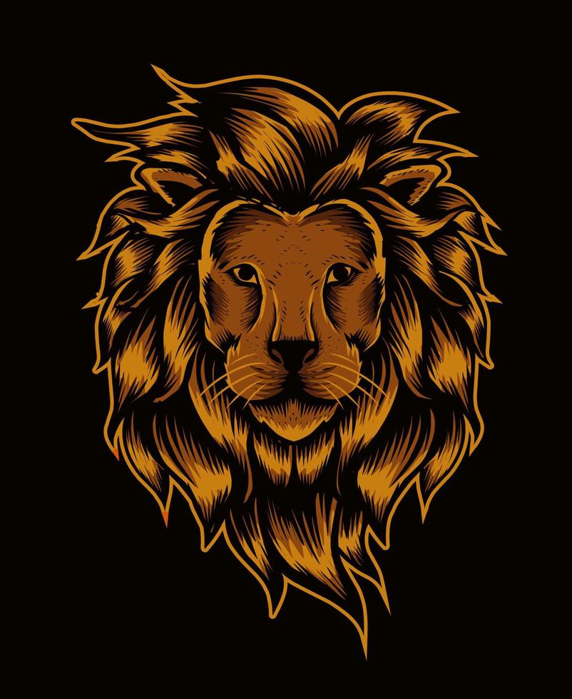 illustration lion head on black background vector