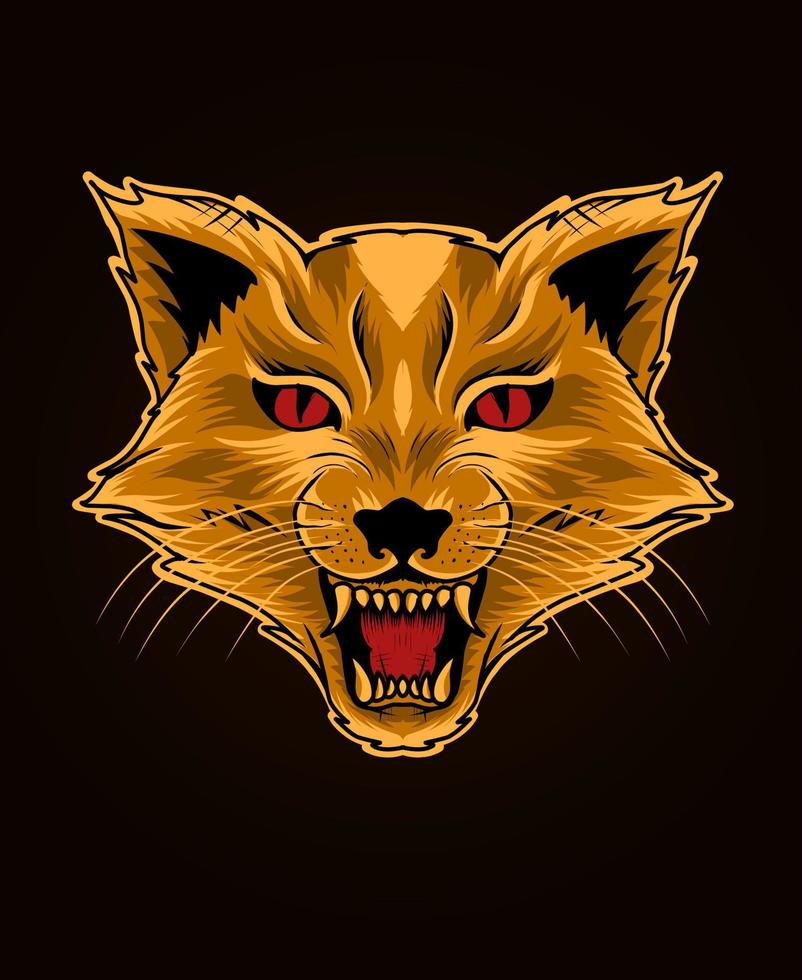 illustration cat head angry face on black background vector