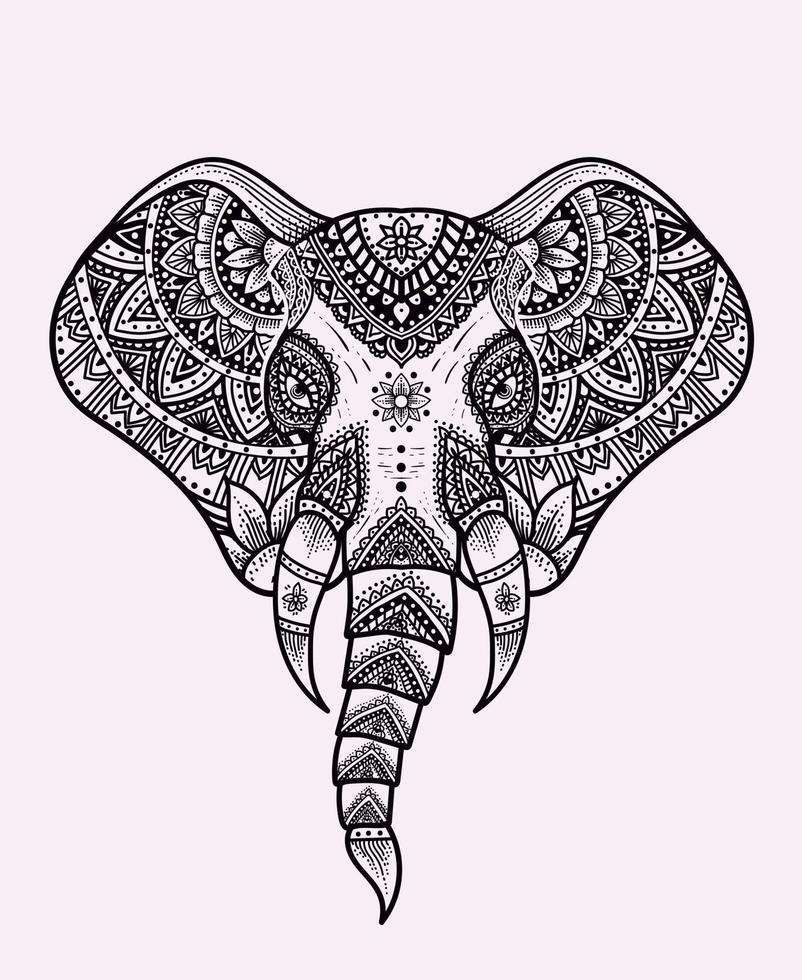 illustration elephant head mandala ornament style vector