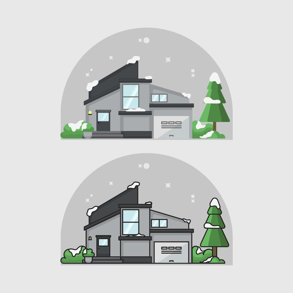 ilustración plana de una casa en un día de nieve vector