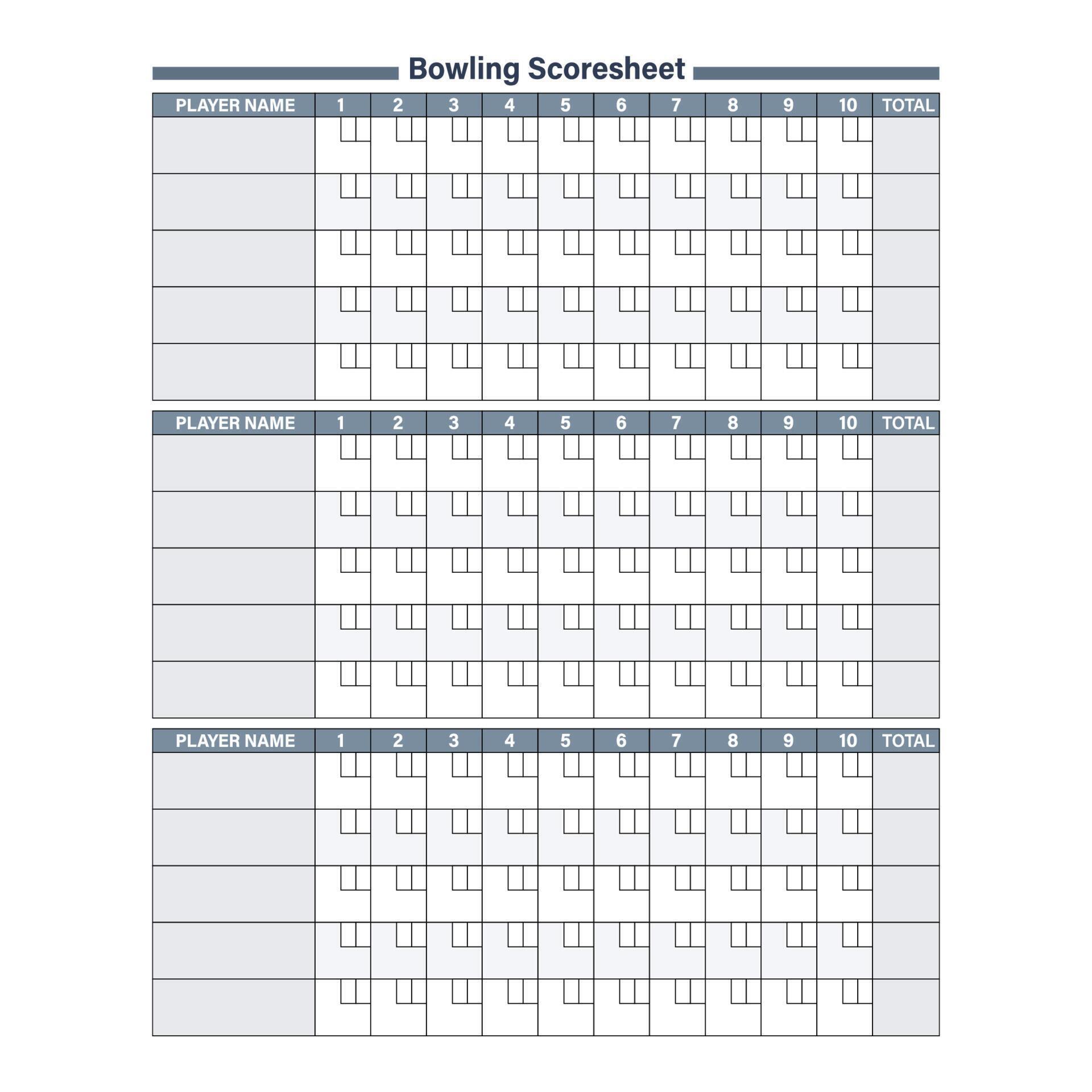Bowling score sheet. Blank template scoreboard with game objects