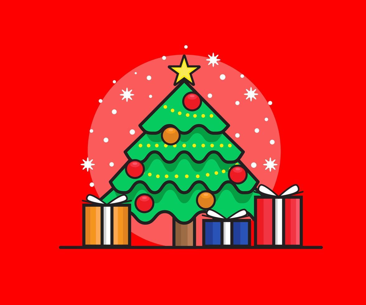 Christmas tree and the gift vector design