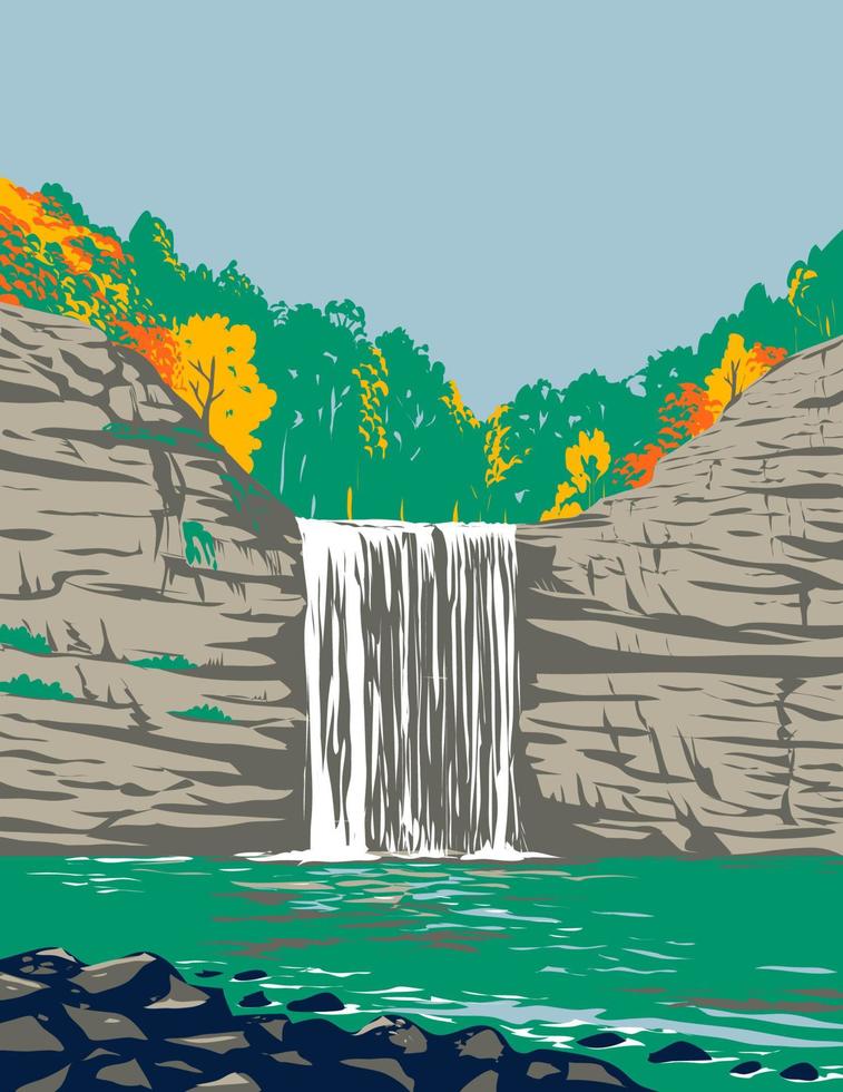 Fall Creek Falls State Resort Park en Upper Cane Creek Gorge en Van Buren y Bledsoe, Tennessee, EE. UU. wpa poster art vector