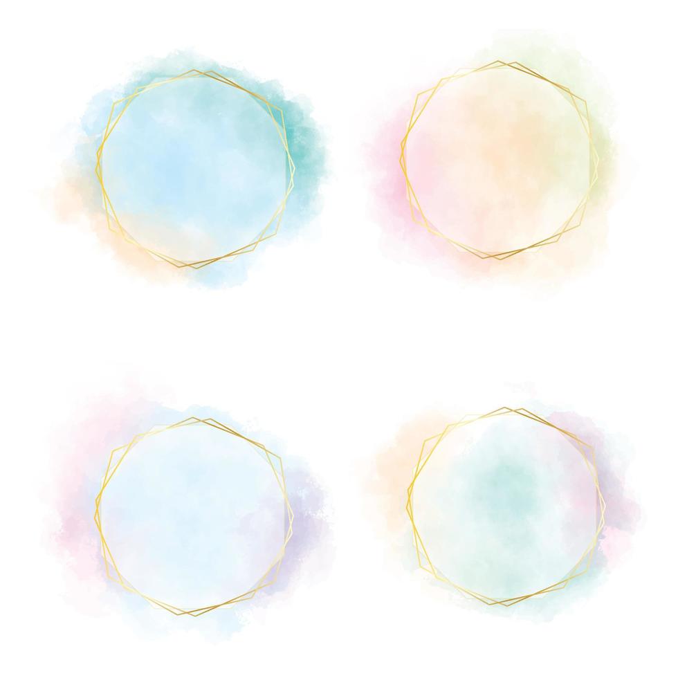 colorful blue green pink nd orange gradient watercolor circle splash with golden frame vector