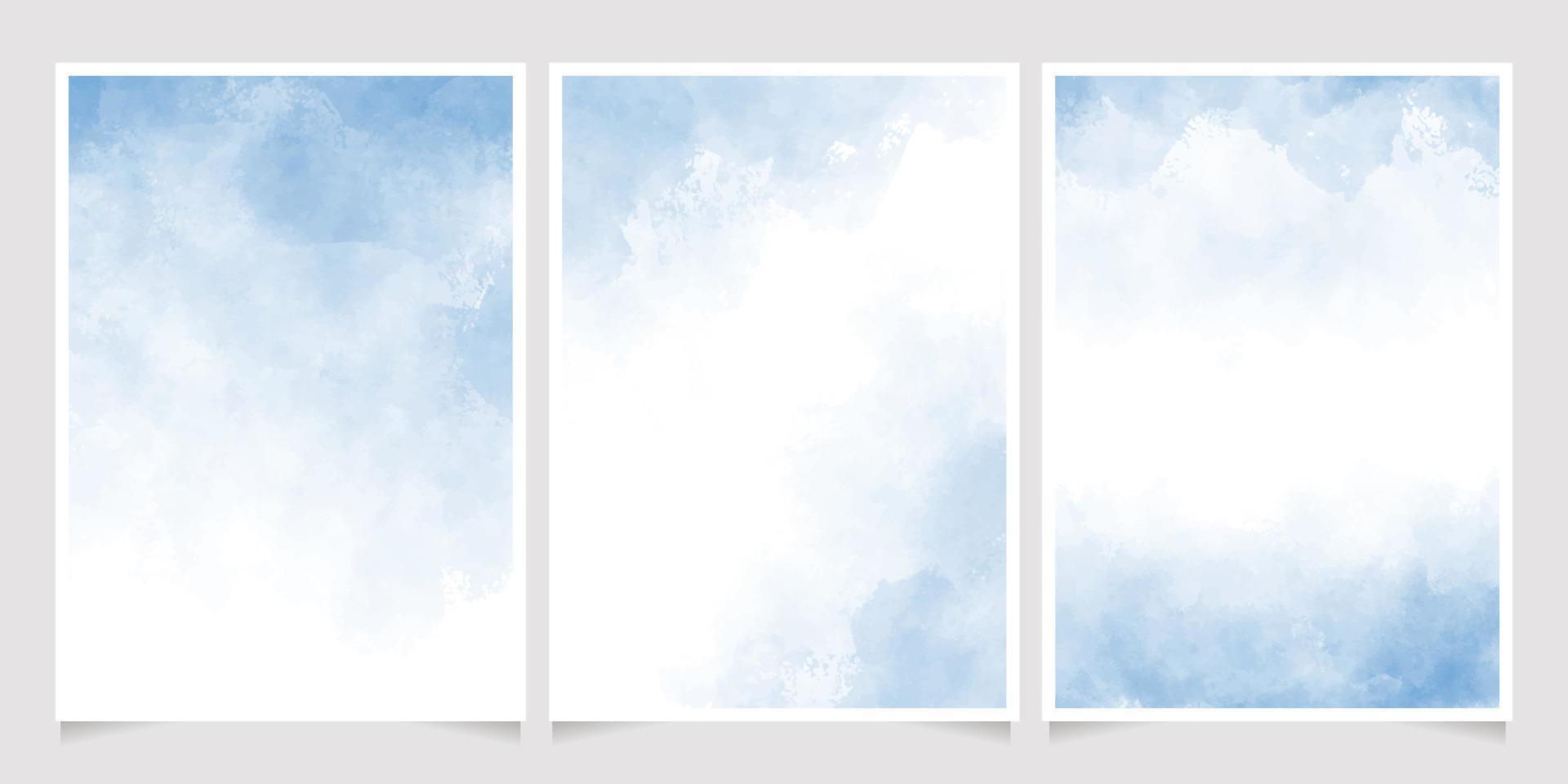 light cyan blue watercolor wet wash splash 5x7 invitation card background template collection vector
