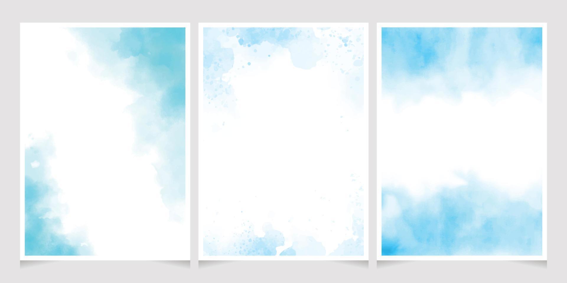 blue watercolor wash splash with golden frame 5x7 invitation card background template collection vector