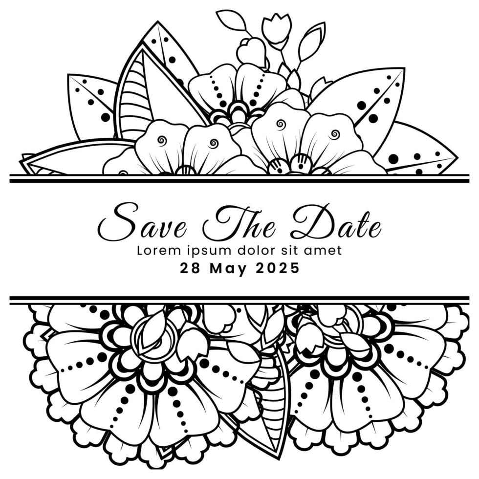 Save the date with mehndi flower. decoration in ethnic oriental, doodle ornament. vector