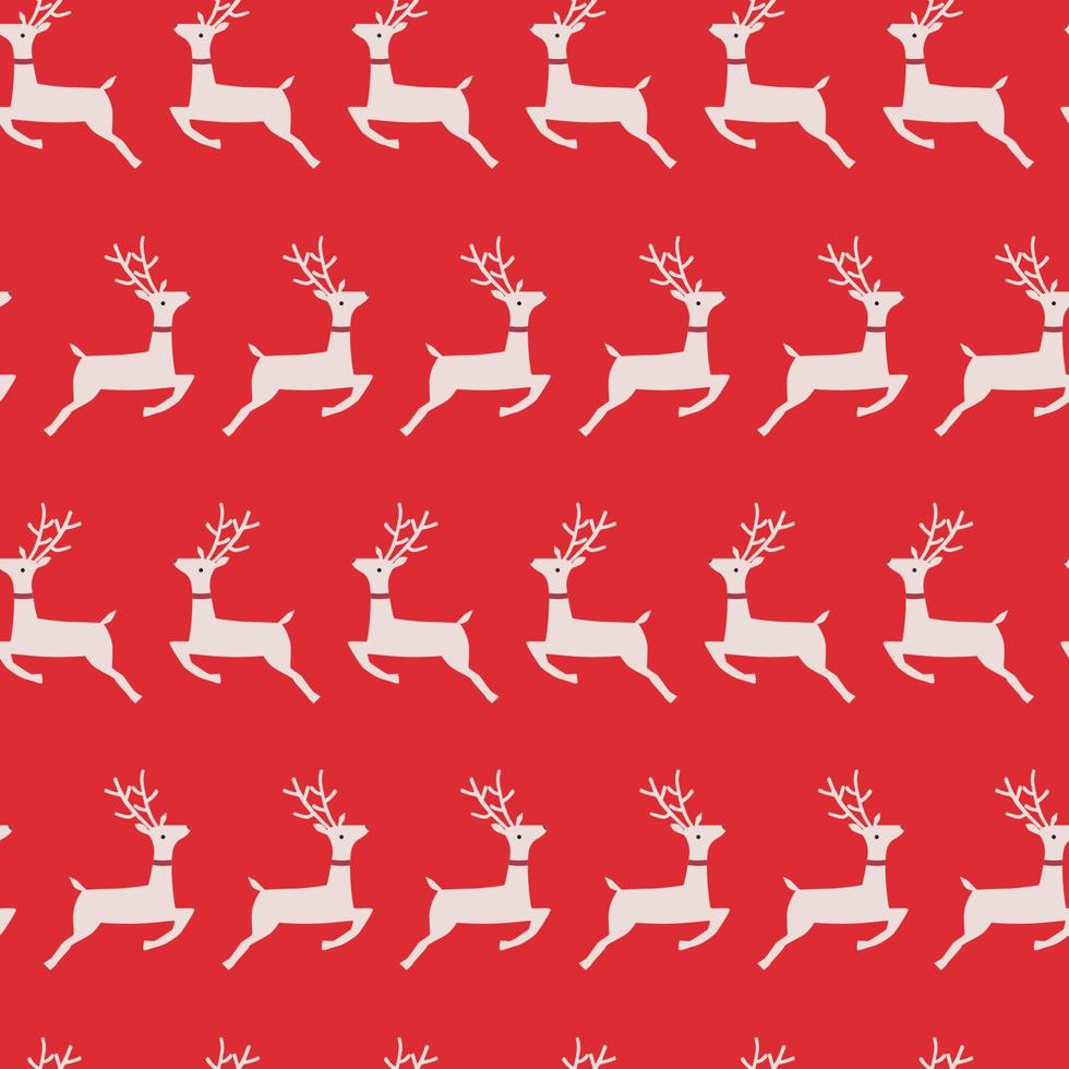 Christmas seamless pattern with deer on red background vector